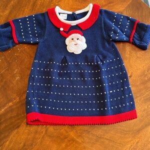Melange handmade knit bell sleeve, collared Christmas Dress with Santa detail